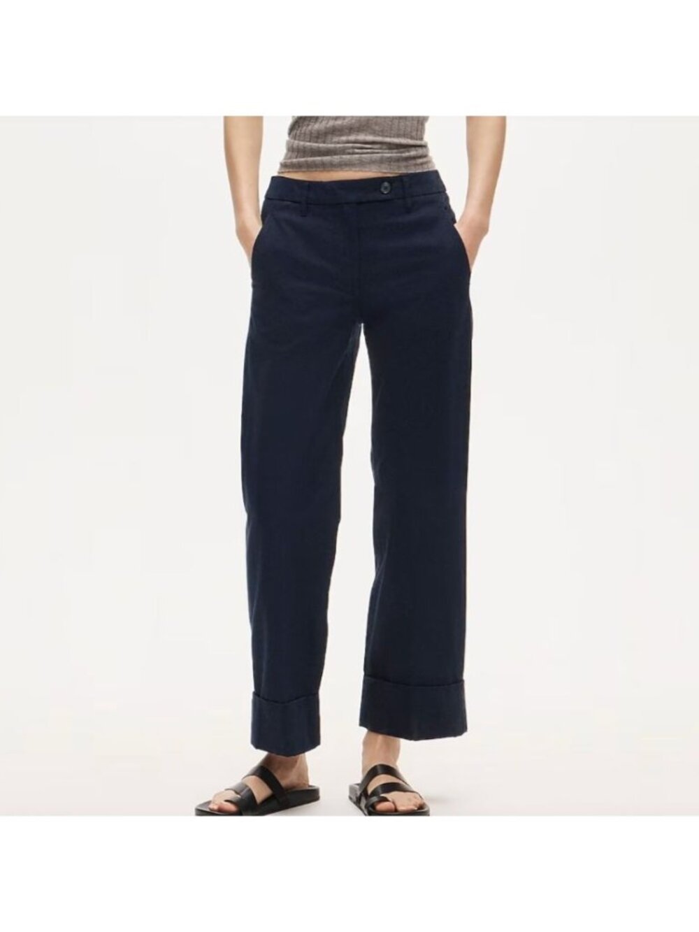 J.Crew Petite Cuffed Chino Pant 12P Navy Relaxed Wide Leg Cropped Ankle CU930